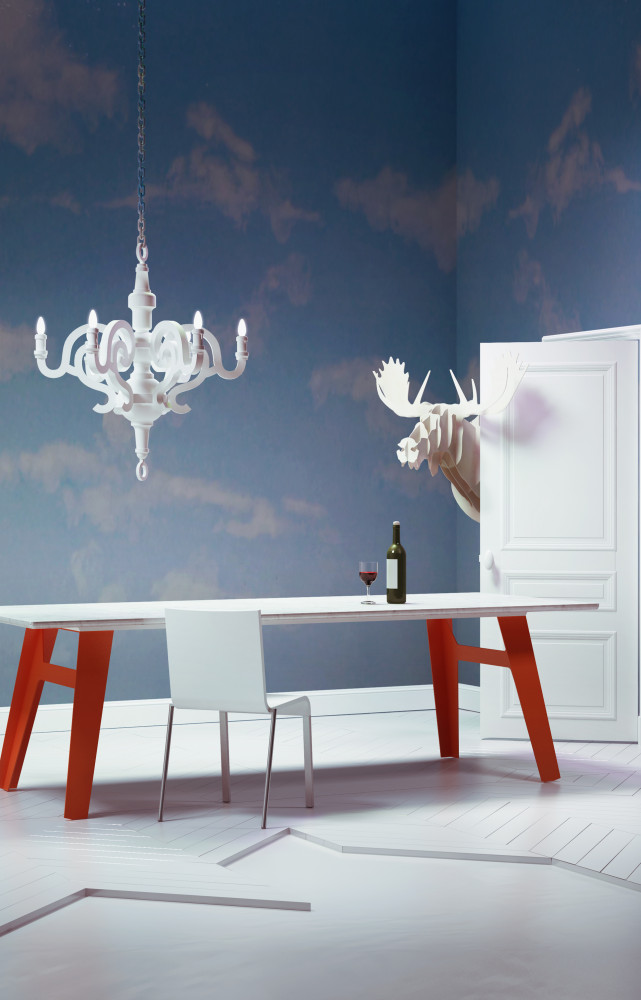 Table en marbre de Carrare et métal laqué Welded d'Alain Gilles, Bonaldo, 2 276 €. Lustre en...