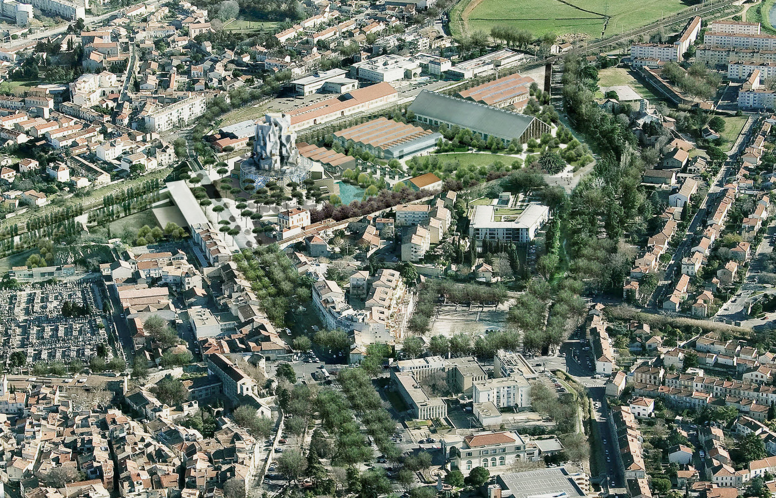 Vue aérienne du site du Parc des Ateliers tel qu'il sera lors de son ouverture en 2018.