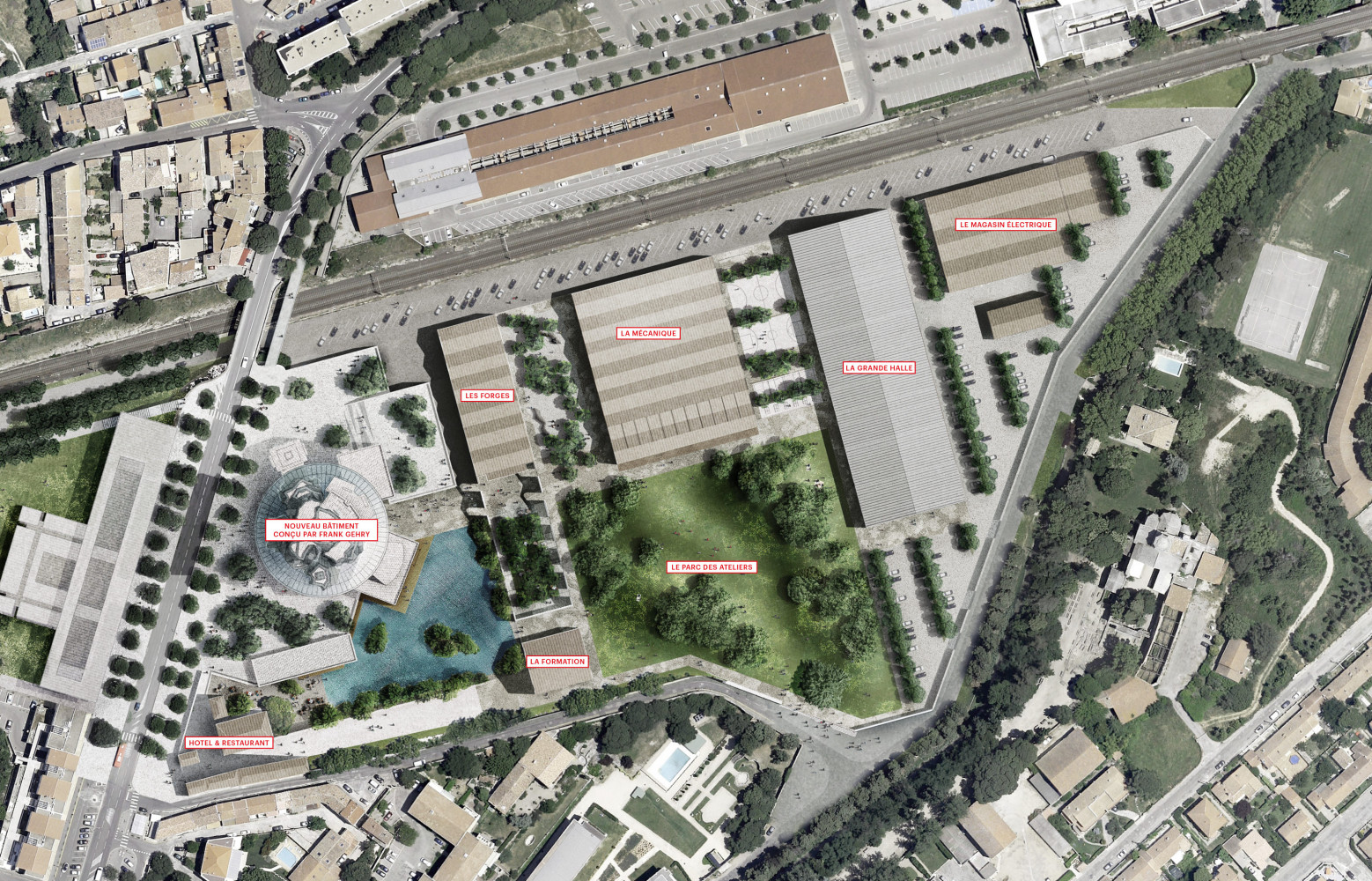 Plan aérien du site du Parc des Ateliers.