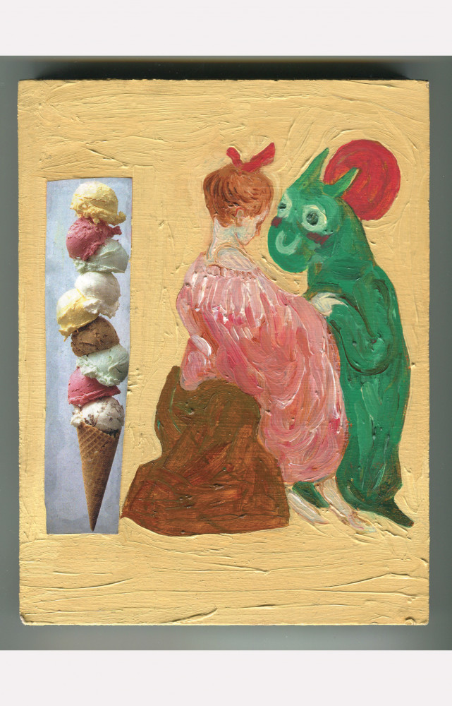 Freebury Williams Huile et collage sur bois. 18 x 13 cm