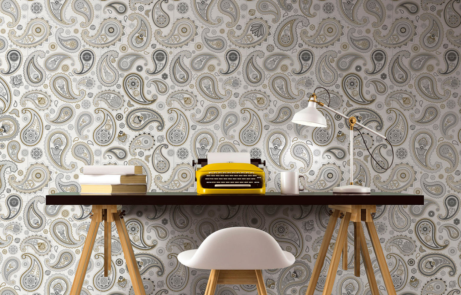 Grès cérame coloré dans la masse, collection « Paisley », motif boteh végétal en forme de goutte,...