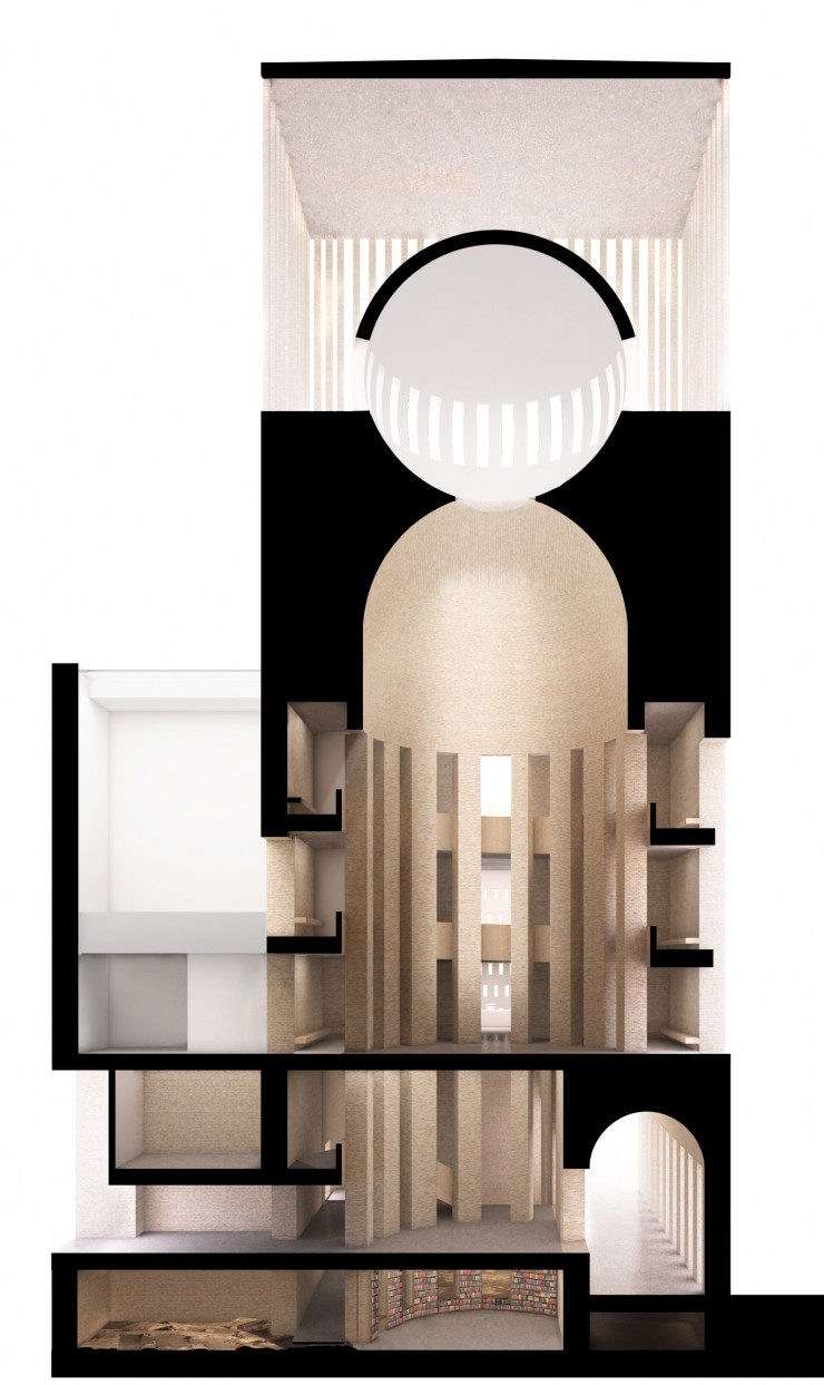 Section de la House of One, lieu de culte berlinois destiné aux trois religions monothéistes.