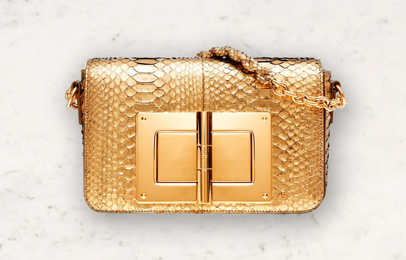 Sac à bandoulière en python doré « Natalia », (Tom Ford).
