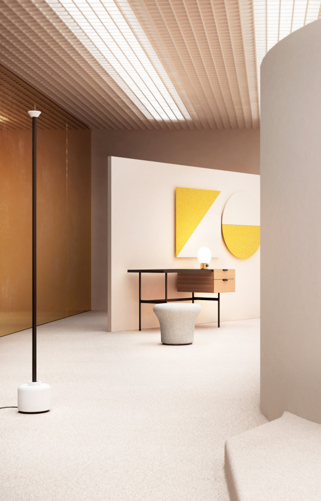 Lampadaire à LED en aluminium laqué « Mod ». 1095 de Gino Sarfatti, (Flos). Bureau en noyer,...