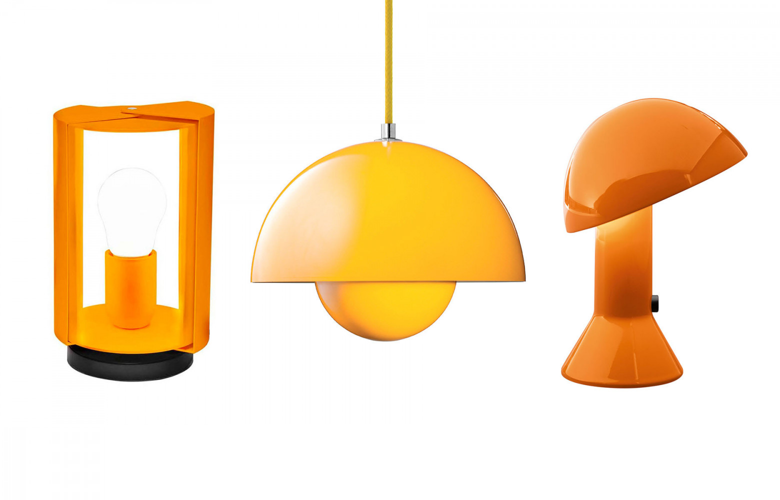 Lampe pivotante à poser, design Charlotte Perriand, Cassina Nemo Lighting. Suspension « Flowerpot VP1 », design Verner...
