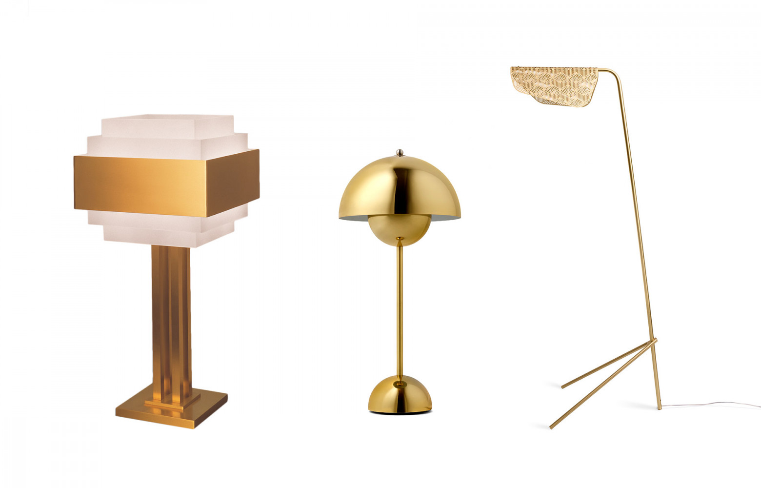 Lampe style Art déco, dorure 24 carats, Perzel. Lampe de table « FlowerPot VP3 » (1968), design...