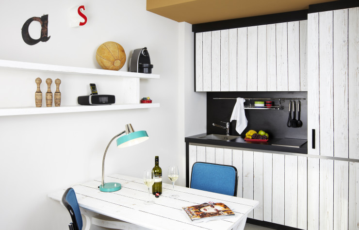 La kitchenette d’une des suites de l’hôtel Vienna / At Museumsquartier.