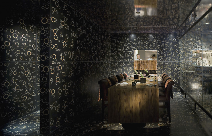 David Rockwell se veut aussi expérimental que le chef Nobu Matsuhisa en incluant du bambou dans les murs de terrazzo du Nobu 57.