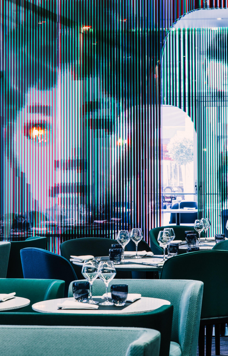 La décoratrice a repensé les parties communes de l’hôtel Mercure Boulogne avec, pour thématique, « sport et médias ».