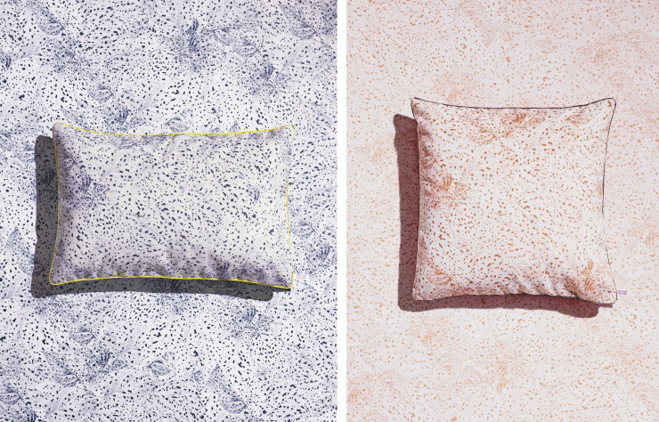 « DOTS a été créé en explorant la forme et l’action d’exprimer des points avec du graphite. La pression et le placement se combinent pour créer un motif de feuille, qui est ensuite stratifié et inscrit dans un motif répétitif. » Shelley Steer, designer.