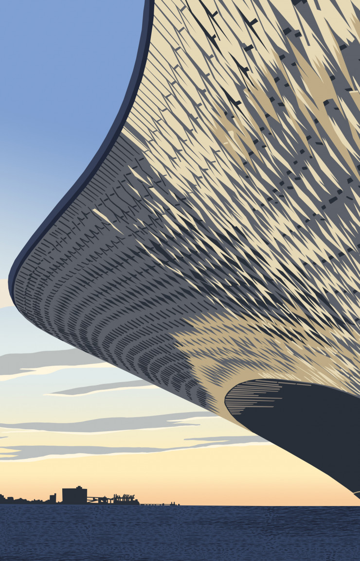 Le musée MAAT de Lisbonne croqué par Paulo Mariotti, dessin réalisé pour IDEAT #127.