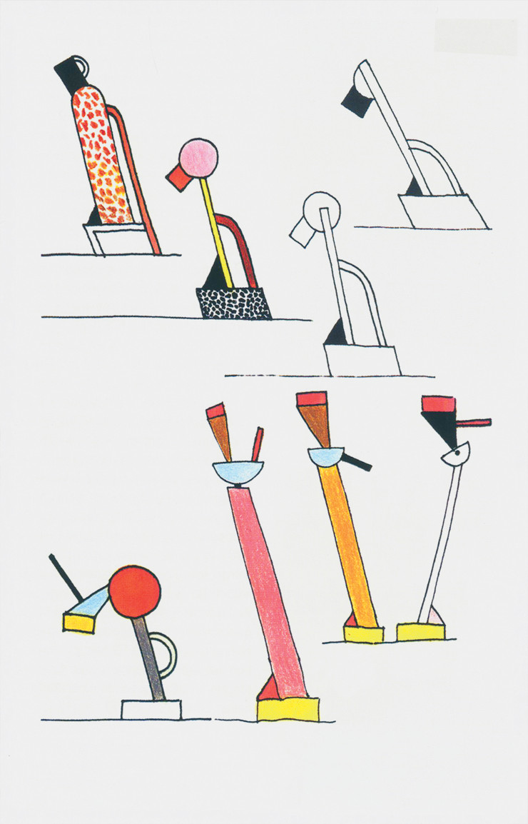 Etudes dessinées pour les lampes Tahiti et Cavalieri, 1981.