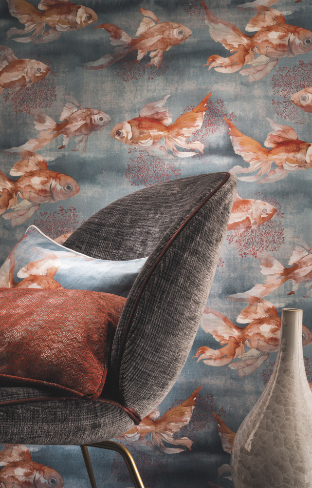 Satin de lin imprimé Danse des Cyprins, collection « Voyage à Kyoto-Shi » (Misia).