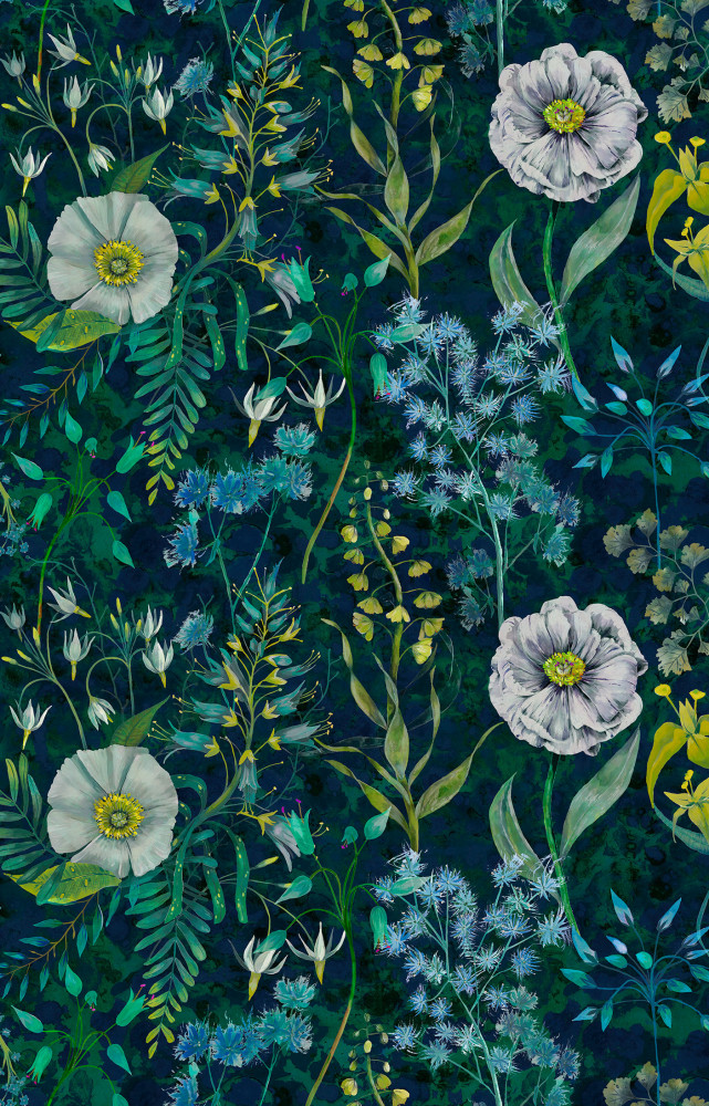 Satin de coton imprimé Fritillaria Malachite, collection « Tulipa Stellata » (Designers Guild).