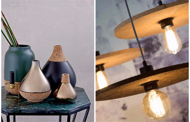 A gauche, vases et soliflores (Bloomingville) ; à droite, suspension Good&Mojo (It’s about Romi).
