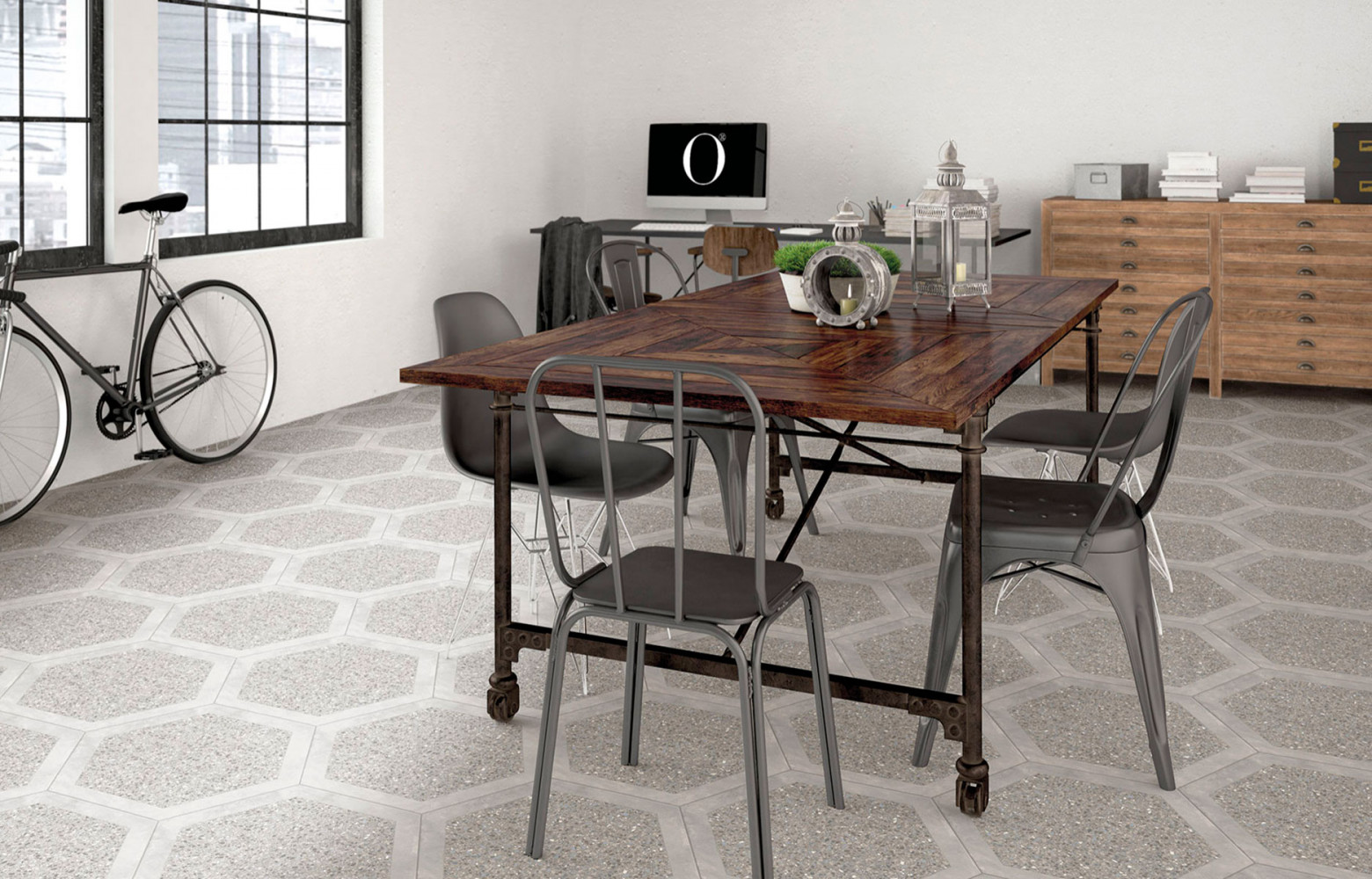 Carrelage hexagonal en grès cérame, collection « Cocciopesto », Ø 60 cm, 20 finitions (Ornamenta chez David...