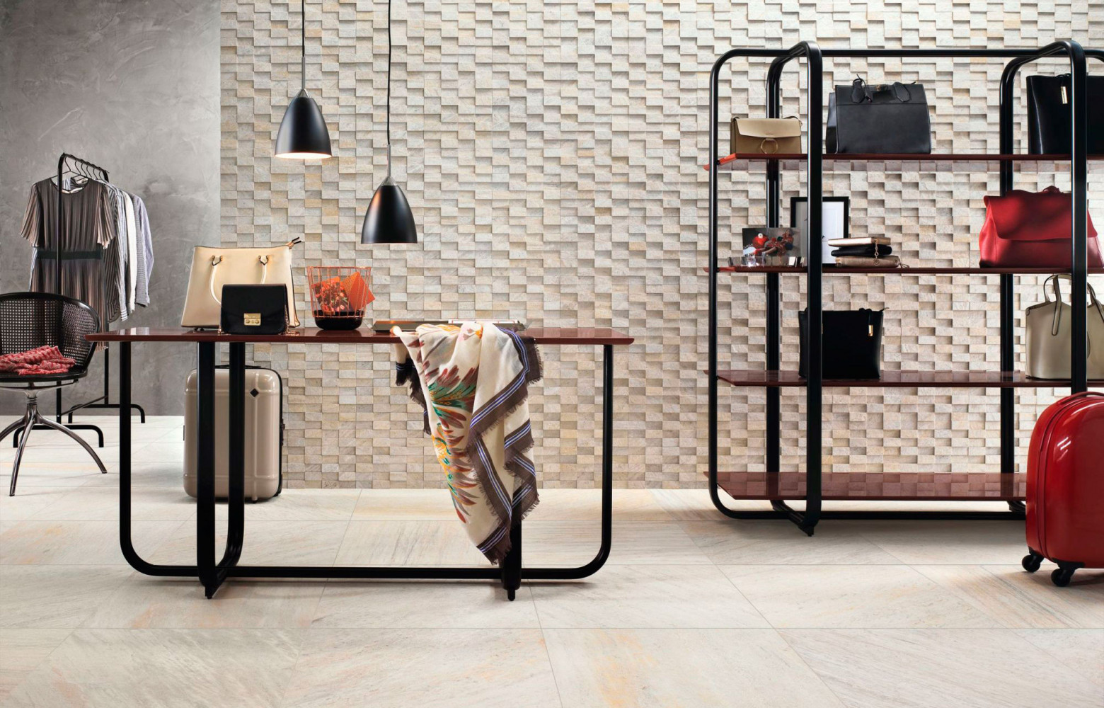 Grès cérame fin Quarzite coloré dans la masse, effet 3D, collection « Realstone » (Ragno).