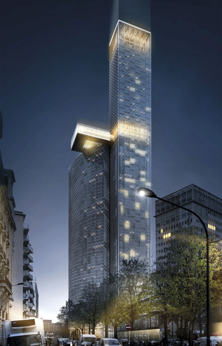 Le nouveau visage de la tour Montparnasse par Dominique Perrault, vu depuis le boulevard de Vaugirard.