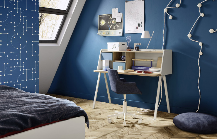 Le bureau « Leo », aux étagères et boîtes amovibles.