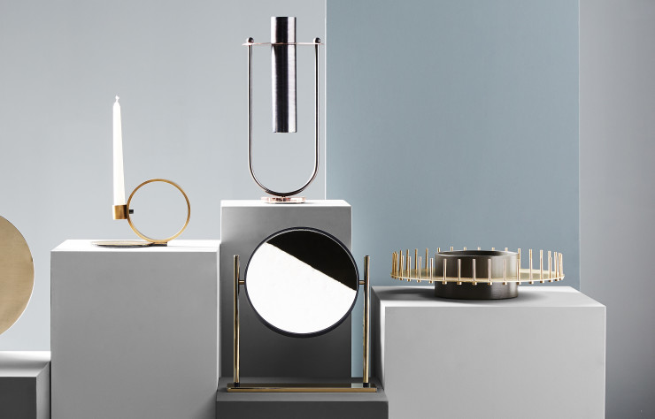 Federica Biasi, chandelier « Lume », vase « Elettra », miroir « Mirrò », et coupe « Elementa ».