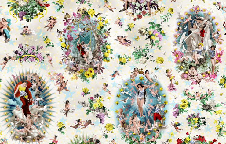 Inspiré des toiles de Jouy du XVIIIe, papier peint Récréation de Jean Paul Gaultier pour Lelièvre.