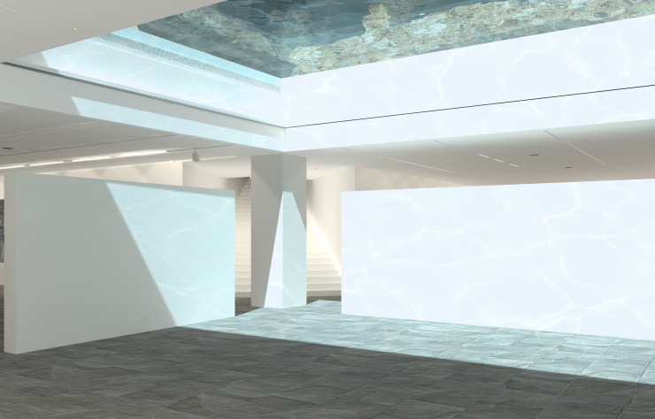La lumière qui parvient dans les salles d’exposition est filtrée par le bassin et ses ondulations.