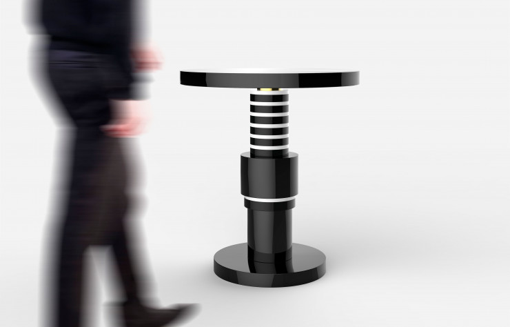 Le guéridon Chimalis, totalement personnalisable, et son plateau en marbre Nero Marquina.