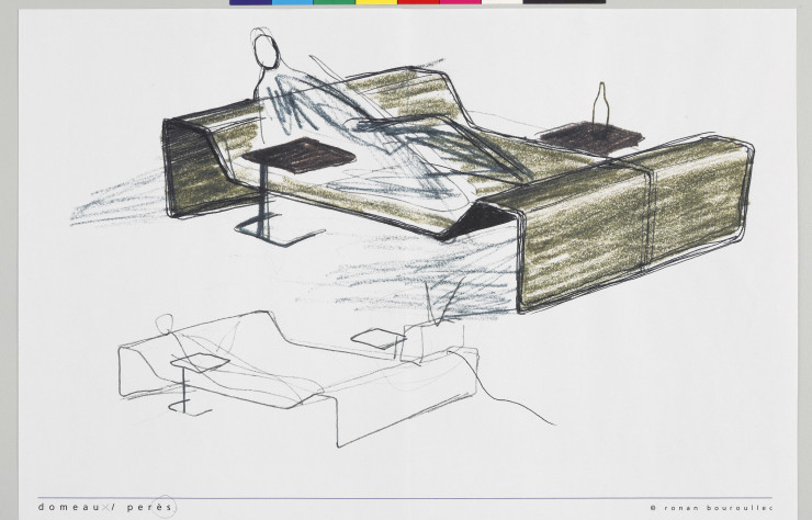 Croquis de Ronan Bouroullec pour le sofa Safe Rest (2005).