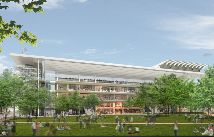 Le futur court Philippe-Chatrier, bordé de la place des Mousquetaires à partir de 2021.