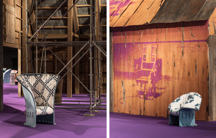 Le feutre est fixé à la structure du fauteuil au moyen de ficelles de chanvre.