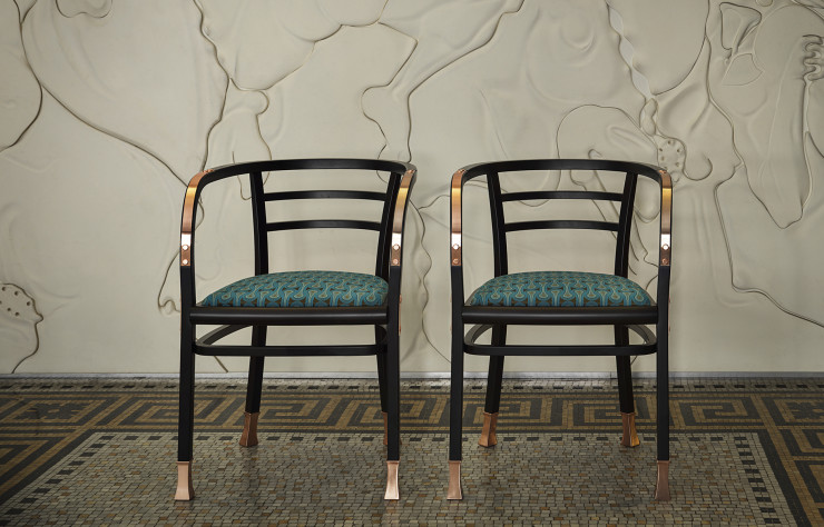 Rééditions des fauteuils « Postsparkasse », dessinés par Otto Wagner pour meubler la Caisse d’épargne de la poste de  Vienne en 1912.