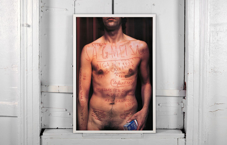 Affiche réalisée à même le corps de Stefan Sagmeister, en 1999 pour l’AIGA (American Institut of Graphic Arts) de Detroit. Elle a depuis rejoint les collections MoMA.