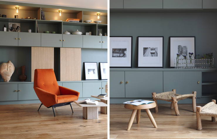 Cet appartement se situe à Boulogne (92) dans un immeuble années 60. Le mobilier a été prêté par Le 7 antiquités (aux puces de Saint-Ouen).