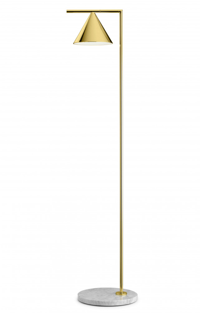 13/ Lampadaire Captain Flint en laiton et marbre, design Michael Anastassiades, 1 280 €. Flos.