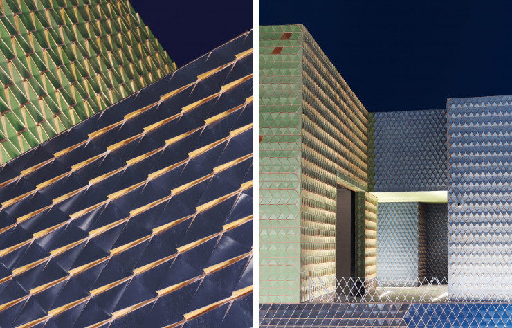 De jour comme de nuit, la lumière renforce le caractère plastique des façades.