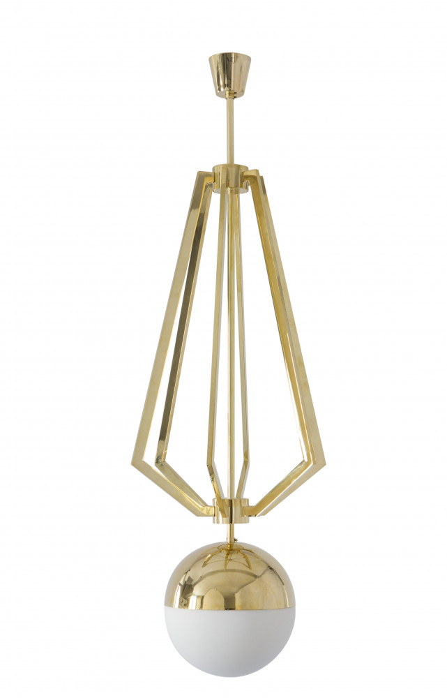 8/ Suspension Lustre 10, en laiton et verre soufflé bouche, 2 395 €. Magic Circus.