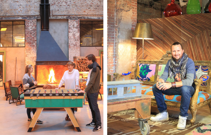 Dans la commune de Zaventem, aux confins de Bruxelles, l’architecte et décorateur Lionel Jadot (à droite) a investi une ancienne usine métallurgique pour en faire un hub créatif. En plus de l’agence Jadot, on trouve ici des artisans haut de gamme, un espace d’exposition et bientôt un restaurant dont la carte sera élaborée par un grand chef.