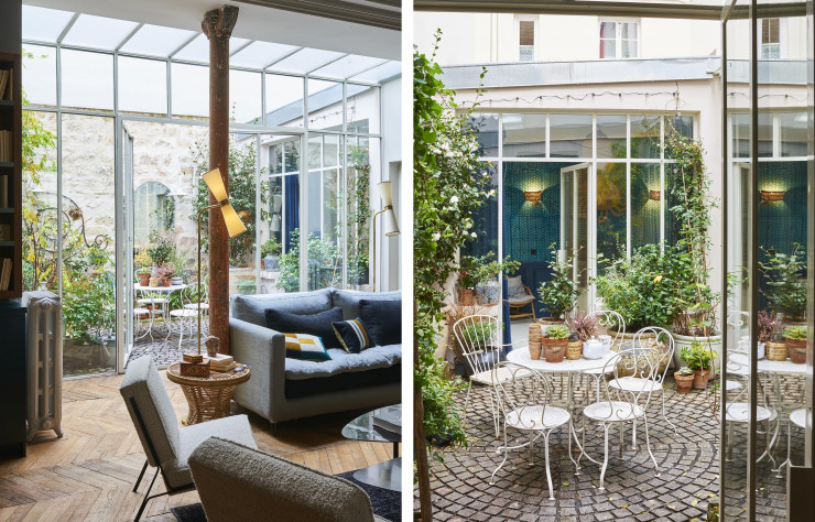 Pour augmenter la luminosité à ce rez-de-chaussée, un patio a été créé, offrant une ouverture sur l’extérieur.