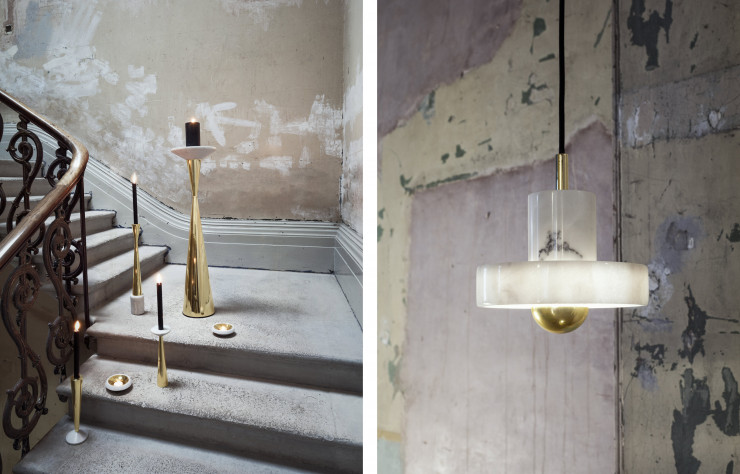 Bougeoirs et suspension « Stone », design Tom Dixon (Tom Dixon).