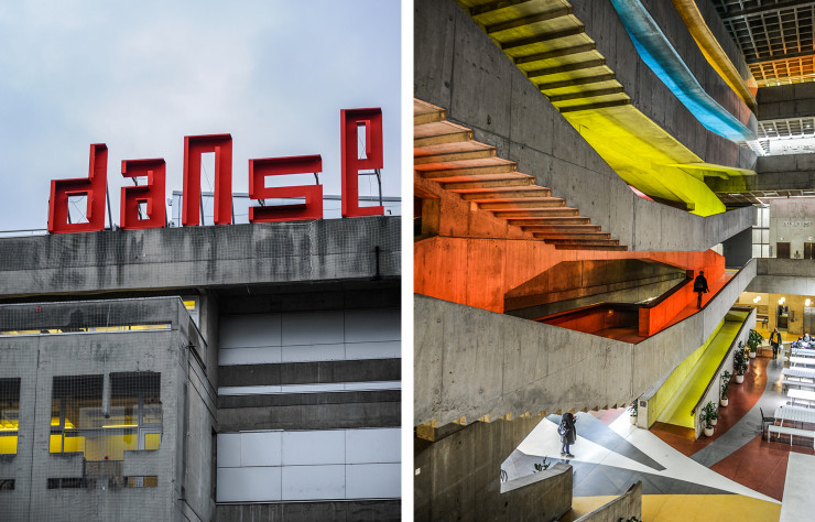 Conçue par l’architecte Jacques Kalisz, l’ancienne cité administrative de Pantin (1972) est une muraille de béton monumentale dressée le long du canal de l’Ourcq et dotée d’une étonnante façade tout en anfractuosités, vides et pleins, et meurtrières stylisées, qui accueille aujourd’hui le Centre national de la danse.