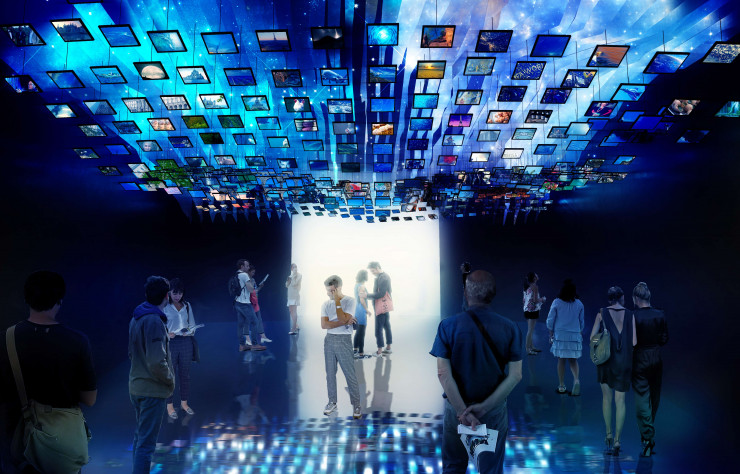 Ecrans et jeux de lumière changent l’aspect des lieux en permanence.