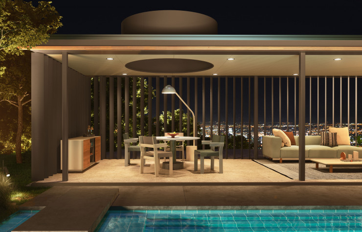 La « cheminée » intègre toute la partie domotique.