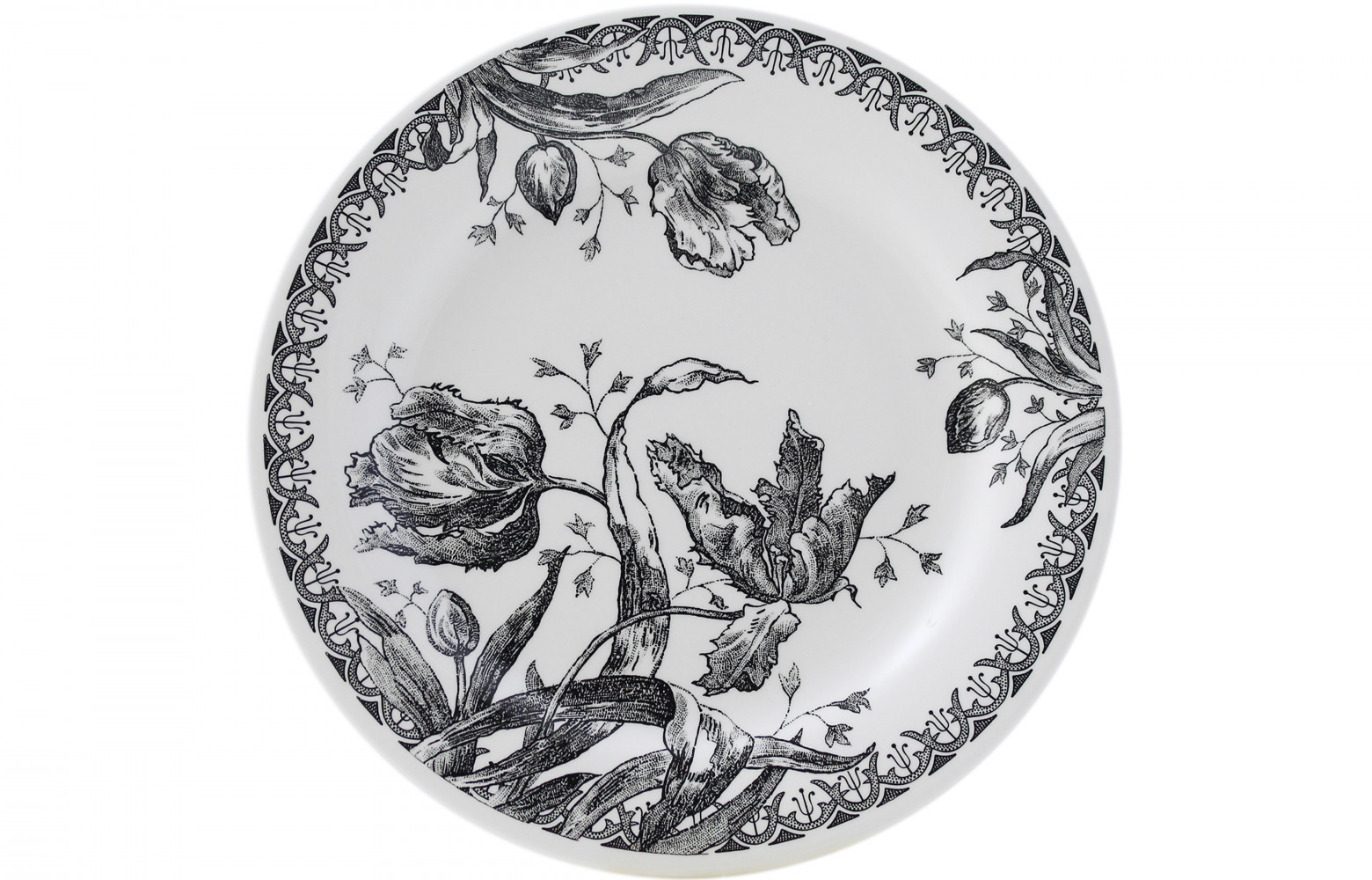  Assiette à mignardises Fleurs noires, en céramique, 45 € les quatre. Gien.