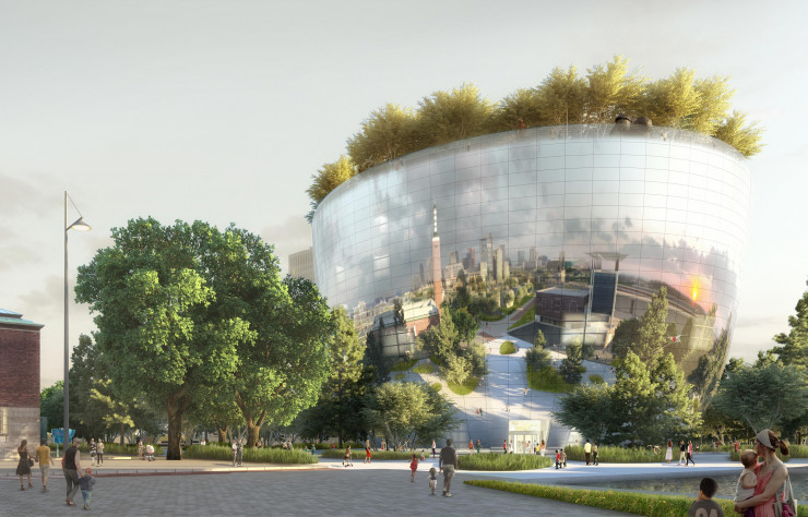 Le bâtiment reflète son environnement pour mieux s’y fondre.