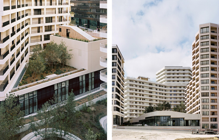 Situés au cœur de la parcelle, le centre d’animations (à gauche) et le cinéma (à droite) constituent le socle du projet.