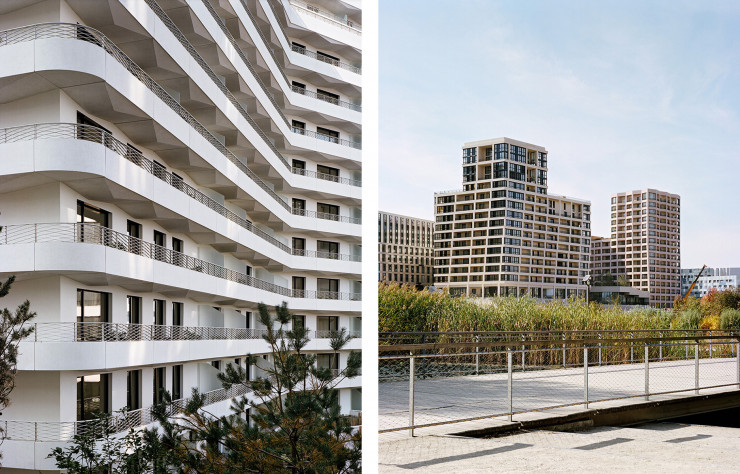 Sur chaque bâtiment, le dessin des façades évolue d’étage en étage.