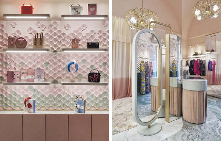 Dessinées par Cristina Celestino pour Fornace Brioni, les céramiques murales répondent à la polychromie du sol.