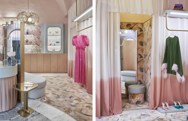 Le tapis « Nebula » (Besana Carpet Lab d’après un dessin de Cristina Celstino) introduit une note florale dans un espace largement minéral.