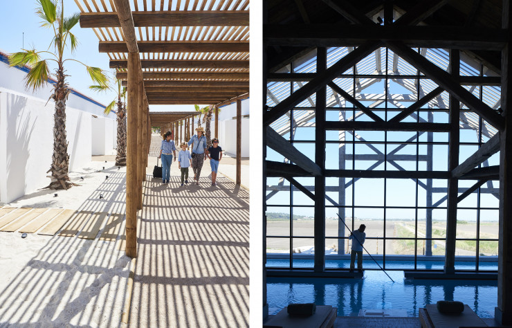 Longilignes, les bâtisses qui constituent la Quinta da Comporta génèrent des jeux de perspective et de lumière.