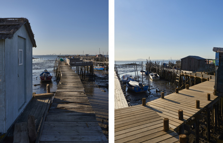 Au bord du delta du Sado, les pieds dans la lagune, les pêcheurs du village de Carrasqueira ont construit un ensemble immémorial, merveilleux, de cabanes et de pontons sur pilotis. Ce Cais Palafítico («quai sur pilotis »), à l’heure du coucher de soleil, est devenu la plus courue des attractions touristiques.